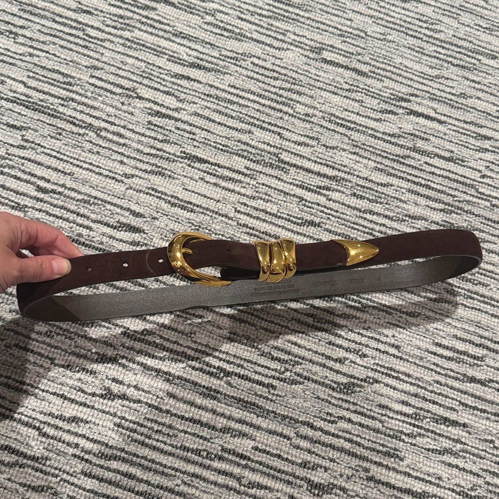 Madewell Chocolate Suede Belt with Gold Buckle - Picture 3 of 4